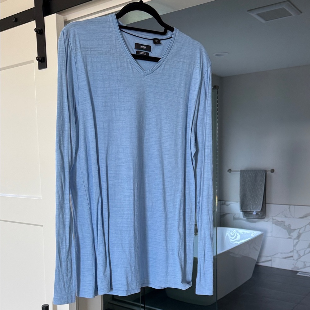 Hugo Boss Sky Blue V-Neck Long Sleeve Shirt